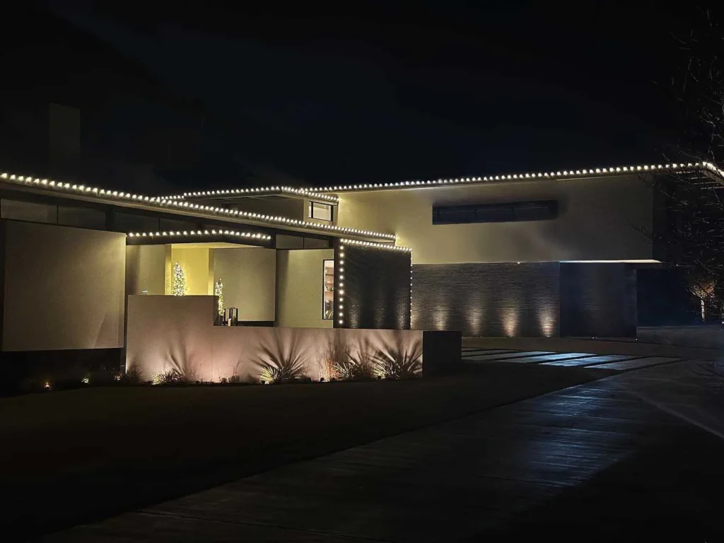 Commercial holiday lighting installation for a Roswell-area property